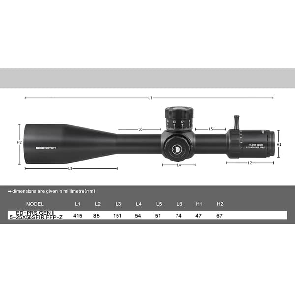Riflesigte, 34 mm rørdiameter, oplyst sigtepunkt, første fokalplan,Høj 20mm