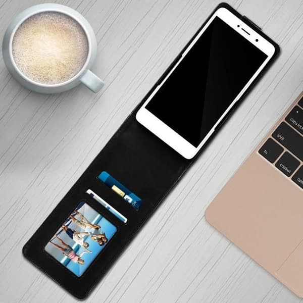 Universellt smartphoneetui - AVIZAR - Flipfodral - Ekologiskt läder - Svart - Kompatibelt 5,5'' till 6,0''