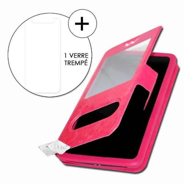 Super Pack Cover för ILA 8X Extra Slim 2 Windows eco-läder + High Transparency Tempered Glass ROSA