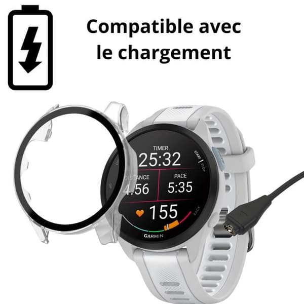 Smartklocka-fodral - Phonillico - Garmin Forerunner 165 - Transparent - Härdat glas - Skärmskydd