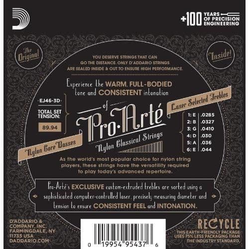 D'Addario D'Addario Pro-Arte EJ46-3D Nylon klassiska gitarrsträngar, hårda, 3 set