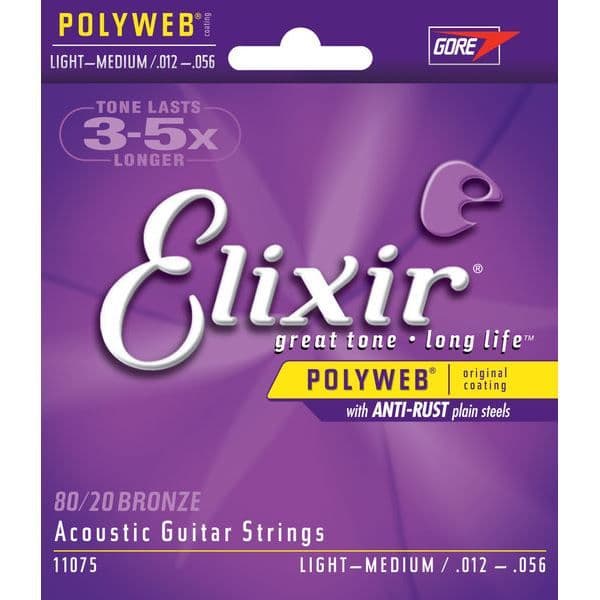Spel av strängar - ELIXIR - Polyweb akustisk 11075 - Medium Light - Brons 80/20