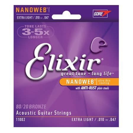 Gitarrsträngar - ELIXIR - 11002 - Nanoweb akustik - Extra ljus - Gauge 10-47
