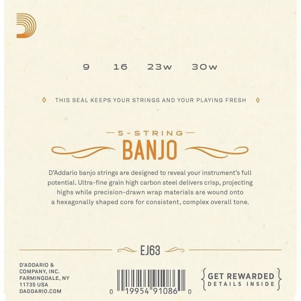 Strängset - D'ADDARIO - EJ63 - Nickel - 9-16-23-30 - Tenorbanjo