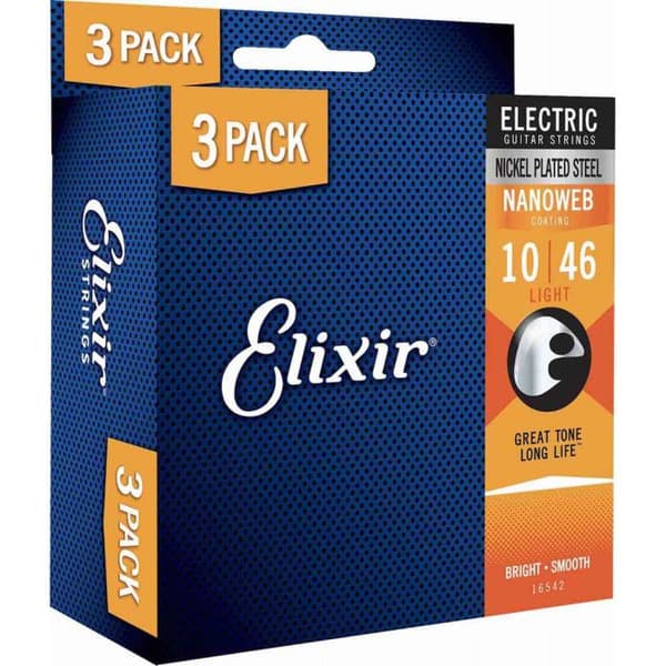 Elixir Nanoweb 16542 - Pack med 3 set gitarrsträngar elgitarr 10-46