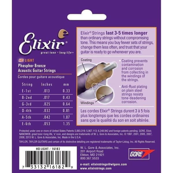 Elixir 16182 Nanoweb HD Light Folk Guitar Strings 13-53