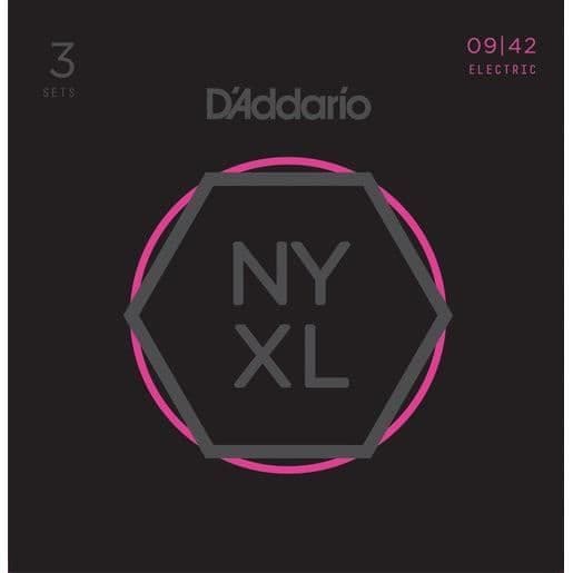 3 set med 6 strängar D'Addario NYXL0942-3P Super Light för elgitarr 09-42 - Elgitarr - Super Light: 9 - 11 - 16