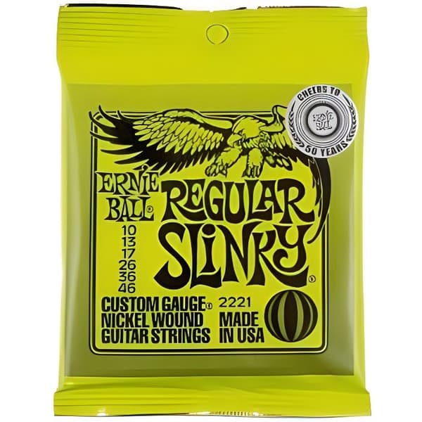 Ernie ball 2221 strängset för elgitarrer vanliga slinky elektriska strängset 10/46