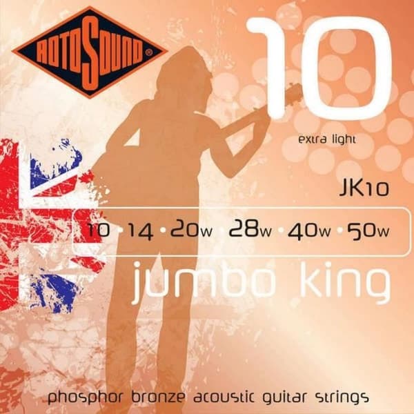 Akustiska gitarrsträngar - ROTOSOUND - JK10 VP - Extra lätt spänning - Fosforbronslegering - 3 set