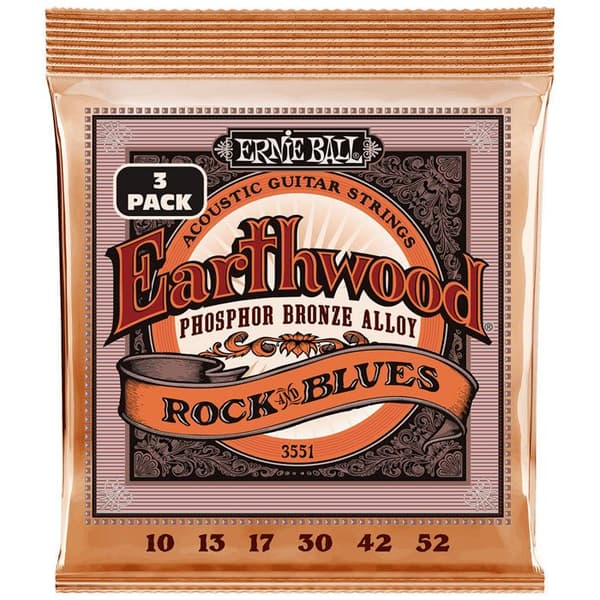 Ernie Ball 3551 - Earthwood Phosphor Bronze Rock &amp; Blues Strings 10-52 - Paket med 3