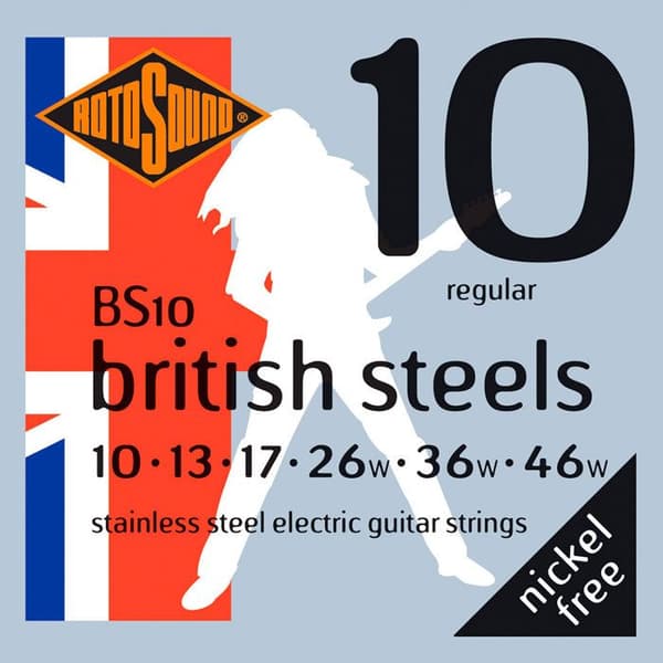 Rotosound British Steels Elgitarrsträngar i rostfritt stål 10-46