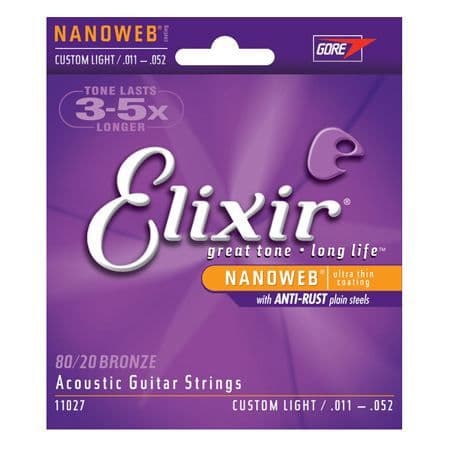 Gitarrsträngar - ELIXIR - 11027 - Nanoweb akustik - Custom light - Gauge 11-52