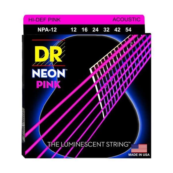 DR NPA-12 - Hi-Def Neon - Rosa, akustisk gitarrsträngar, Lätt 12-54