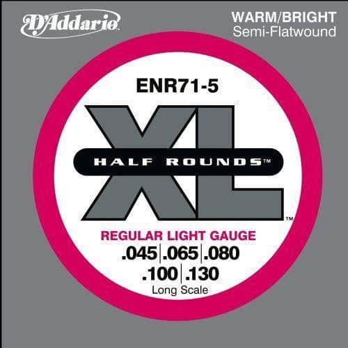 DAddario ENR71-5 XL Halvrunda Spelset om 5 strängar för elbas Regular Light .045-.130 Import Storbritannien