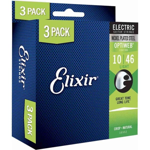 Elixir Optiweb 16552 - Pack med 3 uppsättningar elgitarrsträngar 10-46