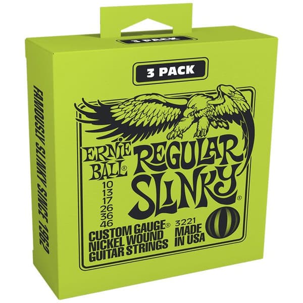 Paket med 3 uppsättningar Ernie Ball Slinky Nickel Regular strängar - 10/46