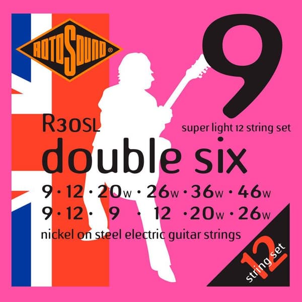 Rotosound Double Six Set med 12 elgitarrsträngar Nickel Extra light gauge 8-8, 10-10, 14-8, 24-11, 32-17, 40-22 Imp...