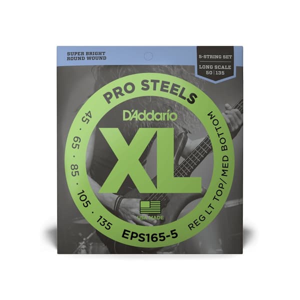 D'Addario ProSteels Bas 5-strängad Custom Light 45-105 Long Scale EPS165-5