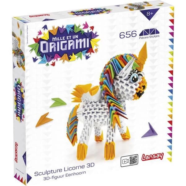 Tusen och en origami - 3D Enhörningsskulptur - Vikning och skulptur - Lansay