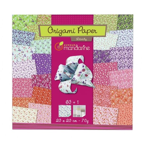 Origami kreativt kit - AVENUE MANDARINE - Liberty papper - 60 ark 20x20cm - Ögonklistermärken