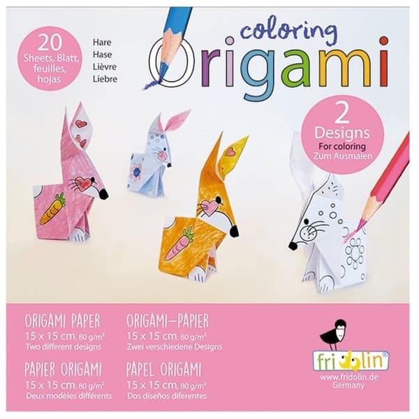Kit Origami - Fridolin - Hare - 20 Ark - 15x15 cm - Att färglägga