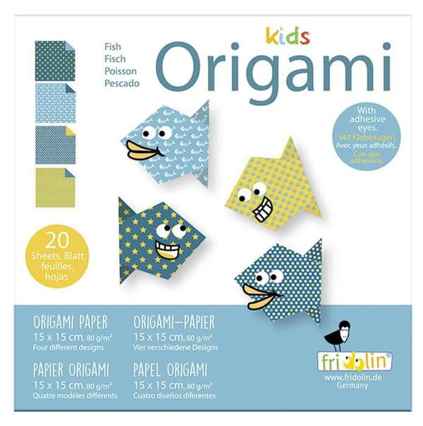 Kit Origami - Fridolin - Fisk - 20 Ark - 4 Mönster - För Barn Från 6 År