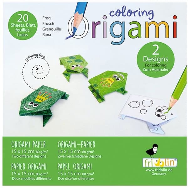 Kit Origami - Fridolin - Groda - 20 Ark - 15x15 cm - För Barn från 6 år