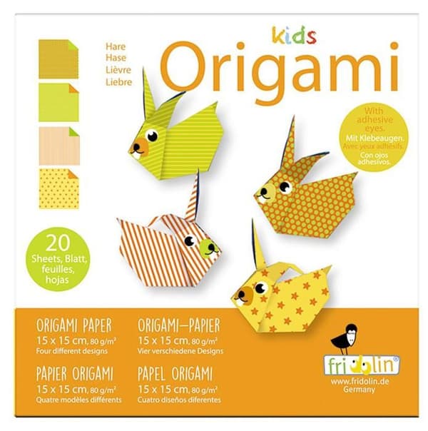 Kit Origami - Fridolin - Hare - 20 Ark - 4 Mönster - För Barn Från 6 År