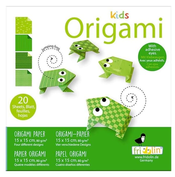 Origami-kit - Fridolin - Groda - 20 Ark - 4 Mönster - För Barn Från 6 År