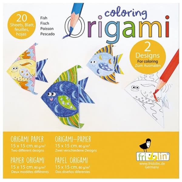 Kit Origami - Fridolin - Fisk - 20 Ark - 15x15 cm - Att färglägga