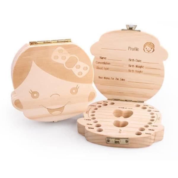 BODYART Box för mjölktänder i trä, förvaring för flickor, mjölktandslåda, förvaringslåda D021CF