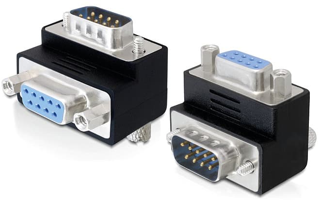 DeLOCK adapter, DB9 han - DB9 hun, vinklet 270ø, sort