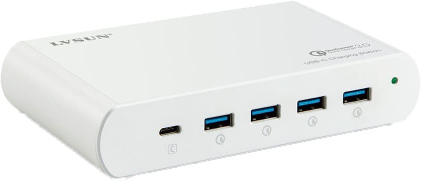 110W 5-Port Charging station, 1x USB-C PD, 4x USB-A QuickCharge 3.0, w