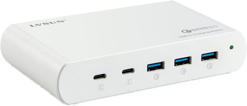 110W 5-Port Charging station, 2x USB-C PD, 3x USB-A QuickCharge 3.0, w