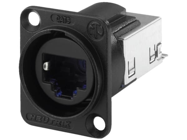 Neutrik NE8FDY-C6-B EtherCon® RJ45 CAT6-alustaliitin NE8FDY-C6-B Liitin, uppoasennus NE8FDY-C6-B Napaluku: 8P8C Musta 1 kpl
