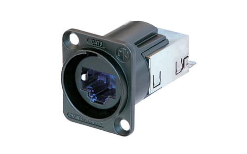 Neutrik NE8FDY-C6-B EtherCon® RJ45 CAT6-alustaliitin NE8FDY-C6-B Liitin, uppoasennus NE8FDY-C6-B Napaluku: 8P8C Musta 1 kpl