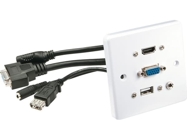 Lindy 60220, HDMI + VGA + USB A + 3.5mm, Vit, Plast, 86 mm, 86 mm