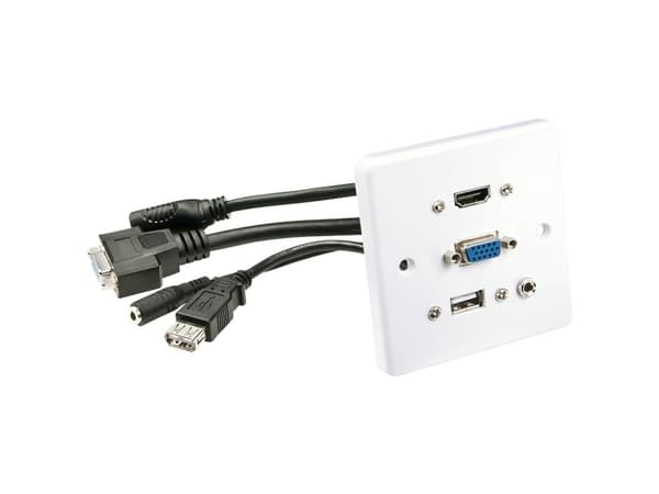 Lindy 60220, HDMI + VGA + USB A + 3.5mm, Vit, Plast, 86 mm, 86 mm