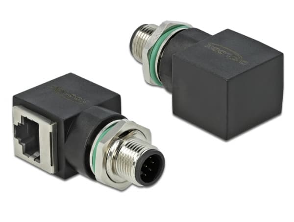 Delock - Nätverkskort - 8-stifts M12 (hane) rak till RJ-45 (hona) vinklad - CAT 6a - svart