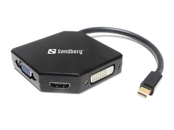 Sandberg Adapter MiniDP>HDMI+DVI+VGA - Videotransformator - DVI, HDMI, VGA