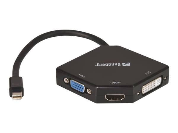 Sandberg Adapter MiniDP>HDMI+DVI+VGA - Videotransformator - DVI, HDMI, VGA