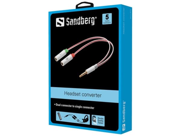 Sandberg Headset converter Dual->Single, 3.5mm TRS, Uros, Naaras, Valkoinen