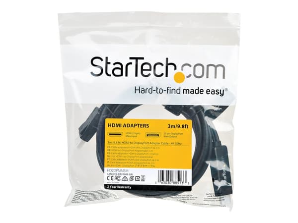 StarTech.com 3m HDMI to DisplayPort Adapter Cable with USB Power - 4K 30Hz Active HDMI to DP 1.2 Converter (HD2DPMM3M) - Videokabel - HDMI, USB (kun