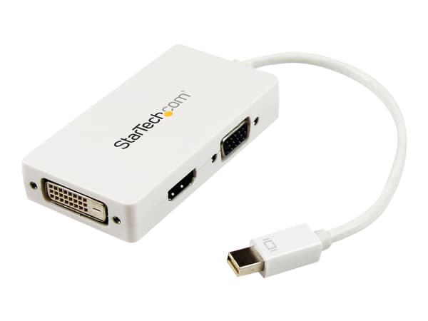 StarTech.com Travel A/V Adapter: 3-in-1 Mini DisplayPort to VGA DVI or HDMI Converter - White (MDP2VGDVHDW) - Videokonverter - DisplayPort - DVI, HDM