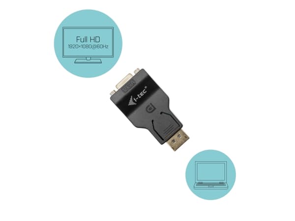 I-TEC Adapteris DisplayPort to VGA resolution Full-HD 1920x1080/60 Hz auksinis-plated DP-connector