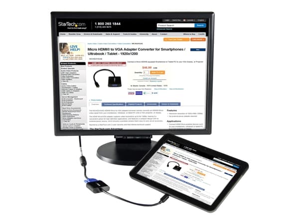 StarTech.com Micro HDMI® til VGA-adapterkonverter for smarttelefoner / Ultrabook / nettbrett - 1920x1080 - Micro HDMI hann til VGA hunn (MCHD2VGAE2)