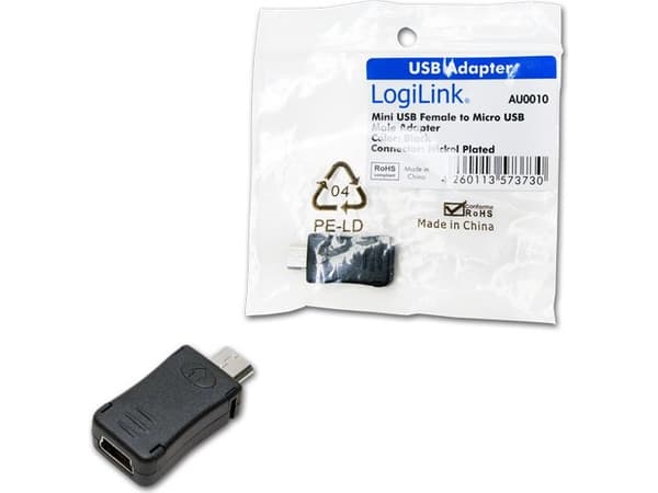 LogiLink AU0010, Micro USB, Mini USB, Svart