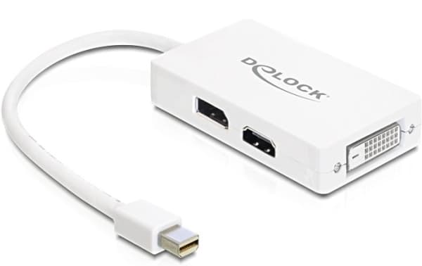 Delock - DisplayPort-adapter - Mini DisplayPort (hann) til HD-15 (VGA), HDMI, DisplayPort (hunn) - 16 cm - hvit