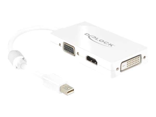 Delock - DisplayPort-adapter - Mini DisplayPort (hann) til HD-15 (VGA), HDMI, DisplayPort (hunn) - 16 cm - hvit
