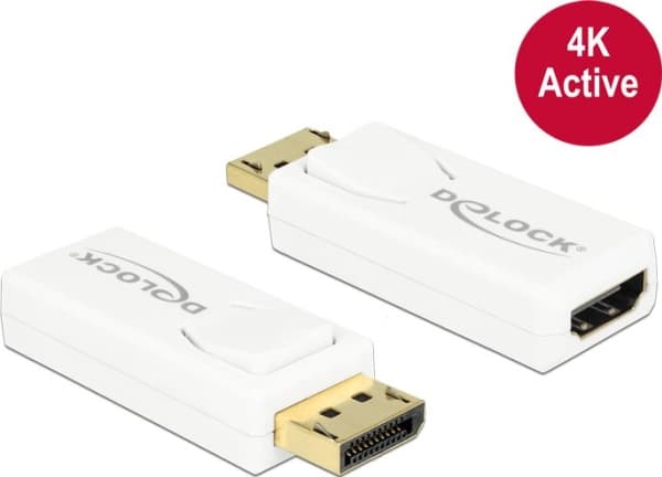 Delock - Video adapter - DisplayPort hann til HDMI hunn - hvit - 4K-støtte